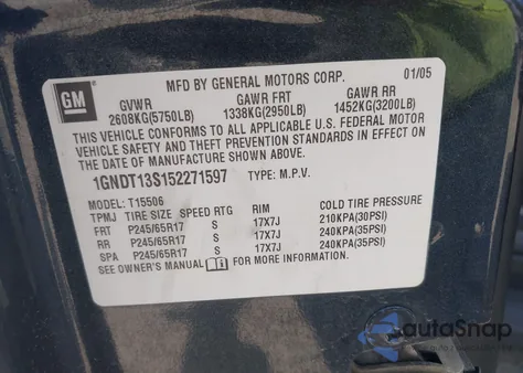 2005 Chevrolet Trailblazer Lt z USA, uszkodzony, nr VIN 1GNDT13S152271597